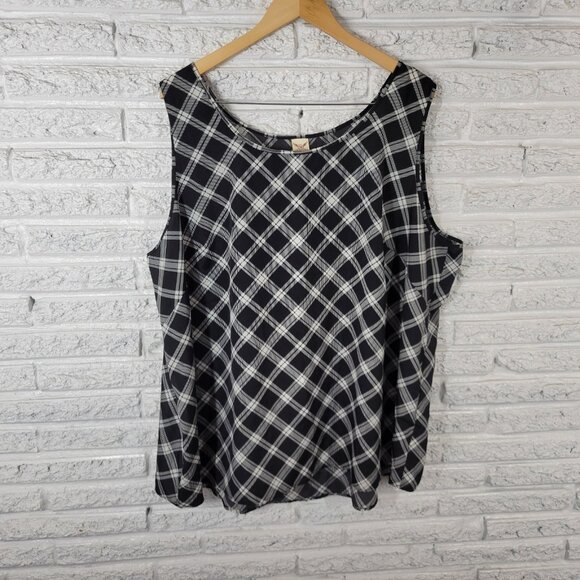 Faded Glory Womens Top 4X Plus Tank Sleeveless Black Plaid Comfy PLA29E - Picture 1 of 8